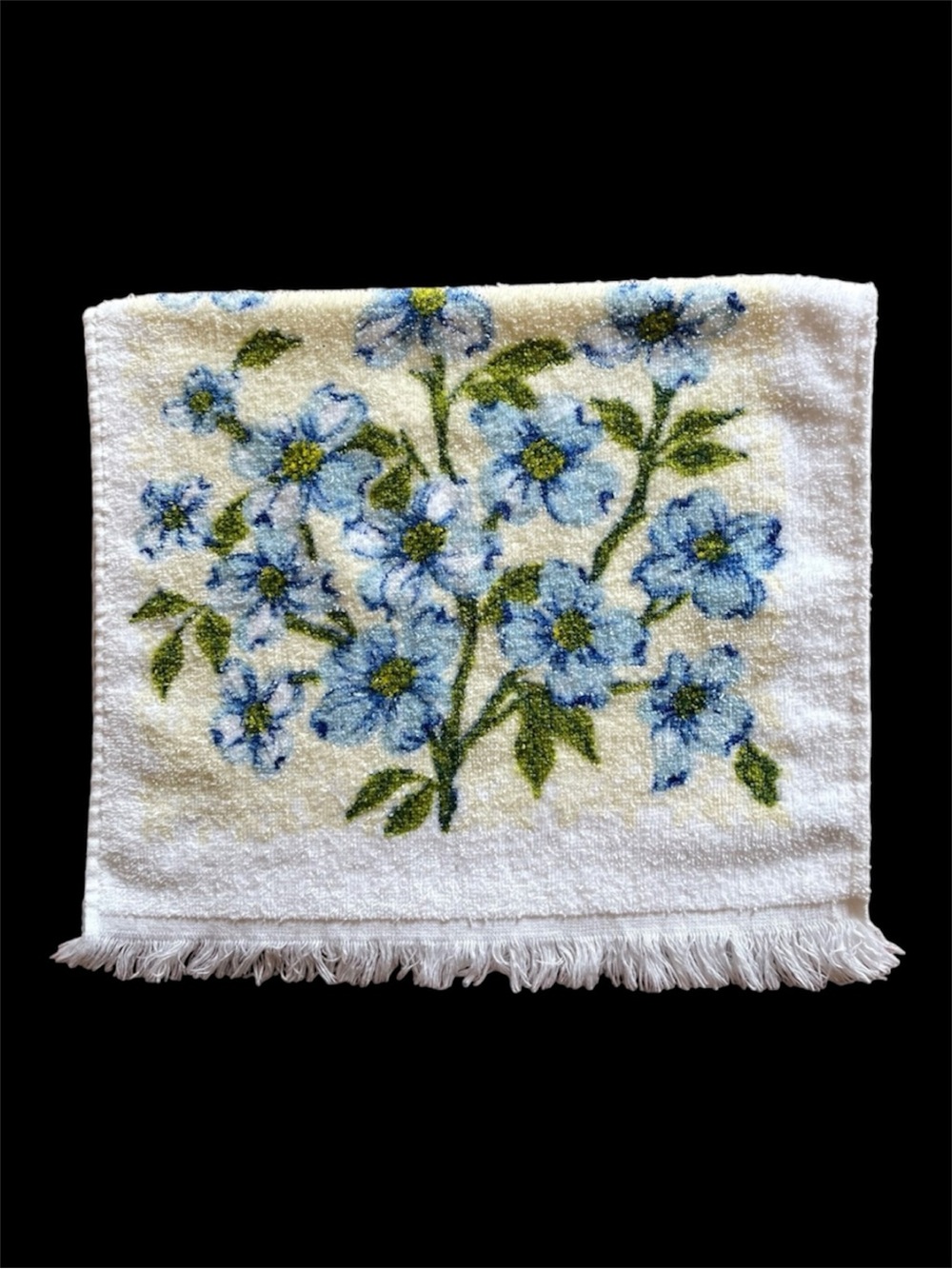 VTG Bathroom Hand Towel - Blue Flowers - Made In The USA